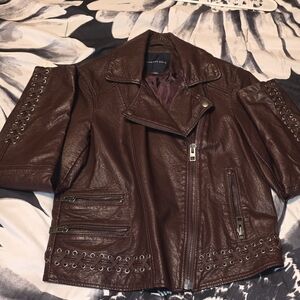 American EAGLE faux Leather Jacket with Lace-Up Accents